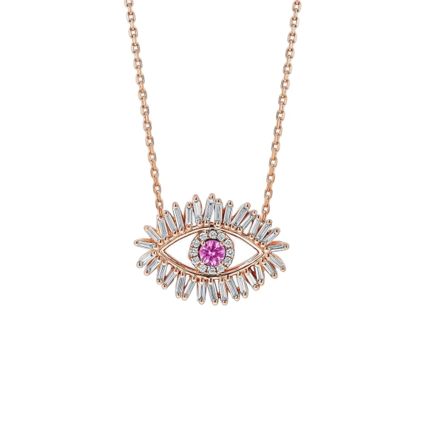 Evil Eye Midi Pendant in 18K Rose Gold, Pink Sapphire