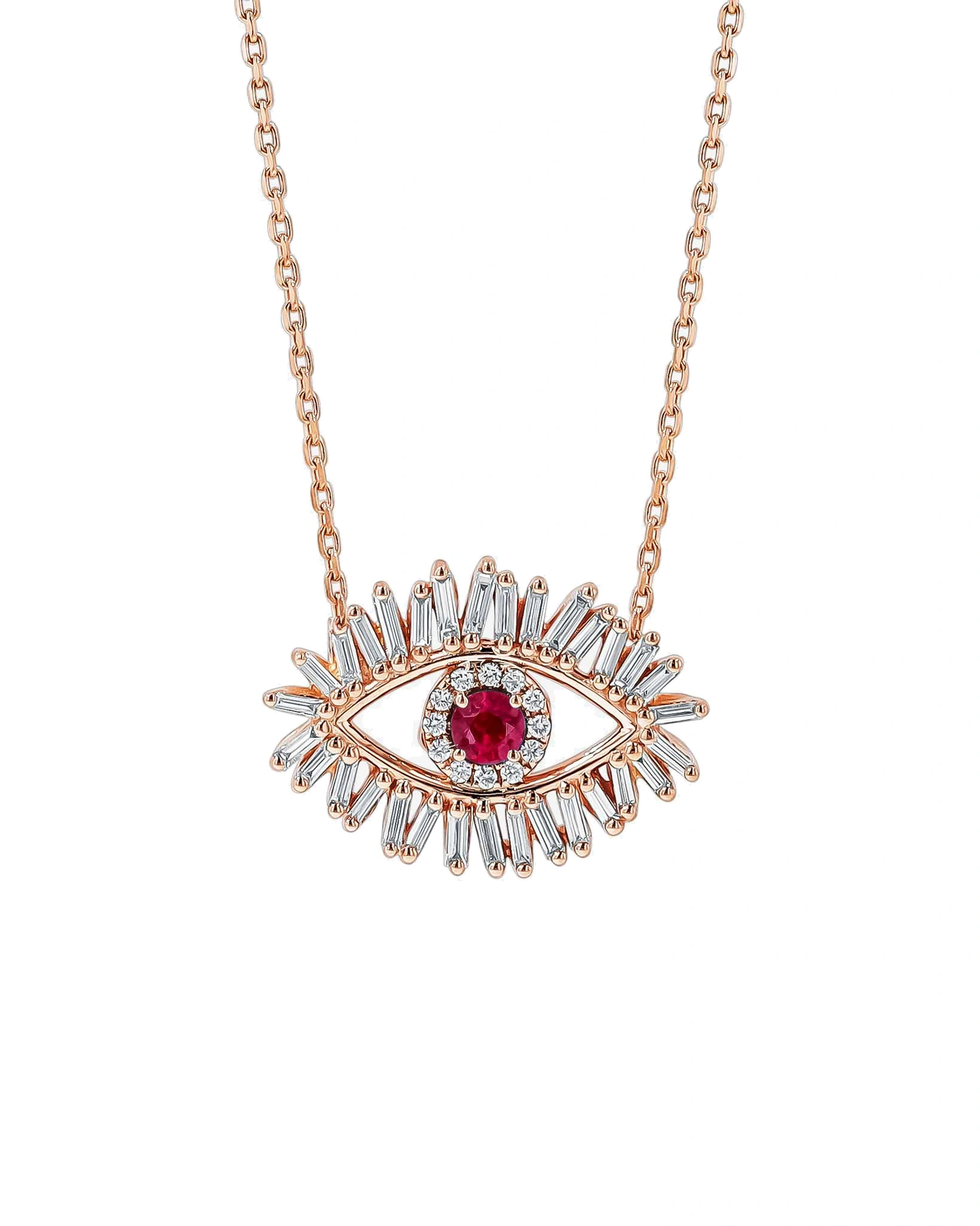 Suzanne Kalan Evil Eye Midi Pendant in 18K Rose Gold, Ruby Suzanne Kalan Evil Eye Midi Pendant in 18K Rose Gold, Ruby | Fine Necklaces | Coveti