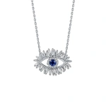 Suzanne Kalan Evil Eye Midi Pendant in 18K White Gold, Dark Blue Sapphire | Fine Necklaces | Coveti