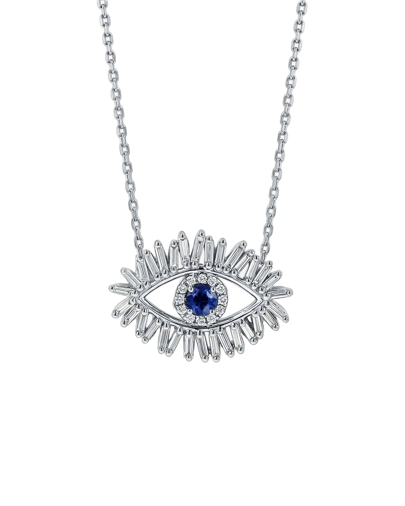 Suzanne Kalan Evil Eye Midi Pendant in 18K White Gold, Dark Blue Sapphire Suzanne Kalan Evil Eye Midi Pendant in 18K White Gold, Dark Blue Sapphire | Fine Necklaces | Coveti
