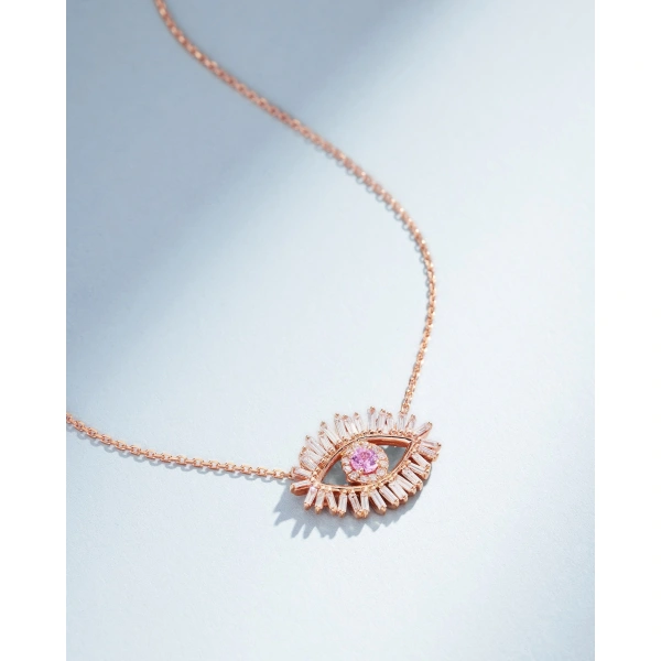Suzanne Kalan Evil Eye Midi Pink Sapphire Pendant in 18K Rose Gold | Fine Necklaces | Coveti