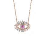 Suzanne Kalan Evil Eye Midi Pink Sapphire Pendant in 18K Rose Gold | Fine Necklaces | Coveti