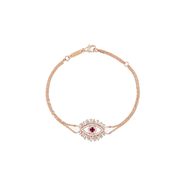 Suzanne Kalan Evil Eye Midi Ruby Half Pave Bracelet in 18K Rose Gold | Fine Bracelets | Coveti
