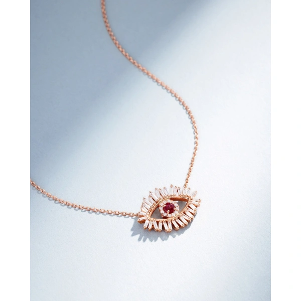 Suzanne Kalan Evil Eye Midi Ruby Pendant in 18K Rose Gold | Fine Necklaces | Coveti