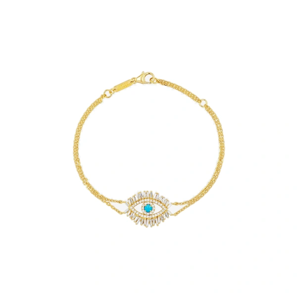 Suzanne Kalan Evil Eye Midi Turquoise Half Pave Bracelet in 18K Yellow Gold | Fine Bracelets | Coveti