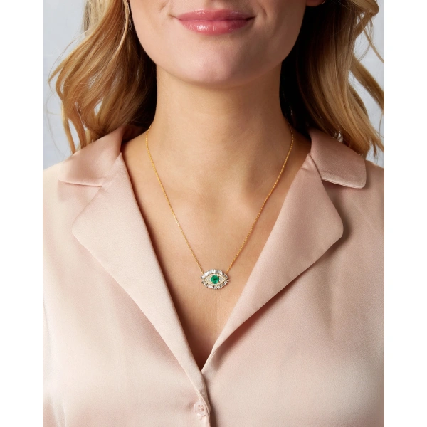 Suzanne Kalan Evil Eye Milli Emerald Full Pave Pendant in 18K Yellow Gold | Fine Necklaces | Coveti