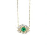 Suzanne Kalan Evil Eye Milli Emerald Full Pave Pendant in 18K Yellow Gold | Fine Necklaces | Coveti