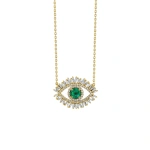 Suzanne Kalan Evil Eye Milli Emerald Half Pave Pendant in 18K Yellow Gold | Fine Necklaces | Coveti