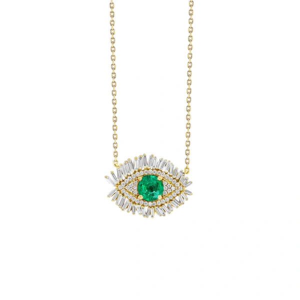 Evil Eye Milli Full Pave Pendant in 18K Yellow Gold, Emerald