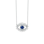Suzanne Kalan Evil Eye Milli Half Pave Pendant in 18K White Gold, Dark Blue Sapphire | Fine Necklaces | Coveti