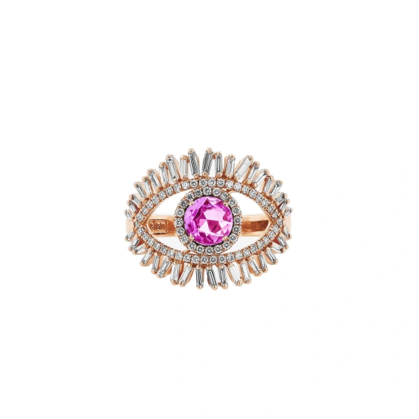 Evil Eye Milli Pink Sapphire Half Pave Ring in 18K Rose Gold