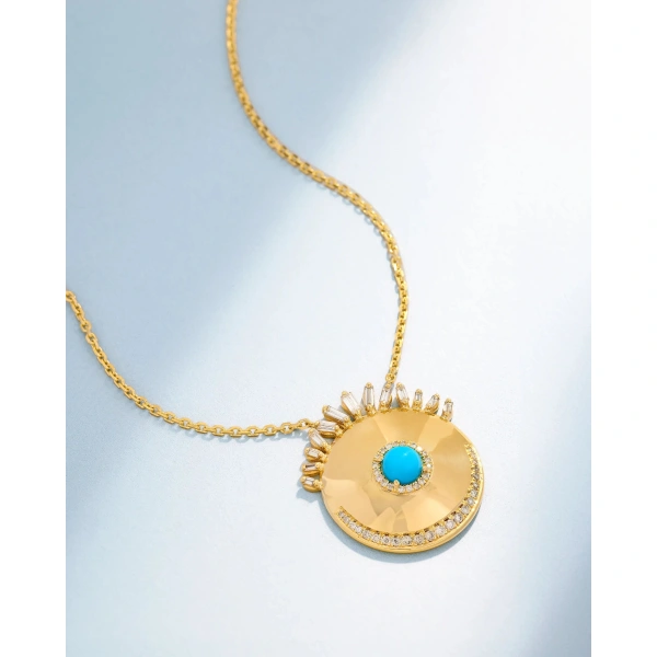 Suzanne Kalan Evil Eye Milli Turquoise Sunrise Pendant in 18K Yellow Gold | Fine Necklaces | Coveti