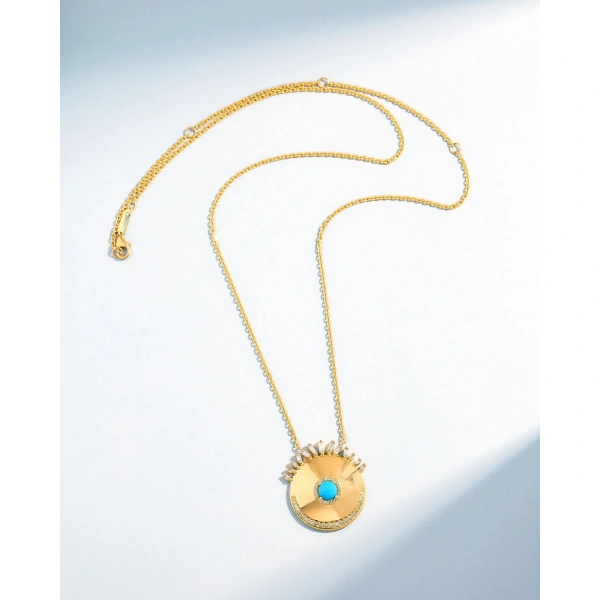 Suzanne Kalan Evil Eye Milli Turquoise Sunrise Pendant in 18K Yellow Gold | Fine Necklaces | Coveti