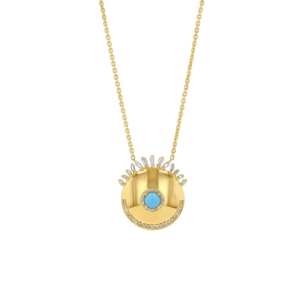 Evil Eye Milli Turquoise Sunrise Pendant in 18K Yellow Gold
