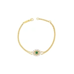 Suzanne Kalan Evil Eye Mini Bracelet in 18K Yellow Gold, Emerald | Fine Bracelets | Coveti