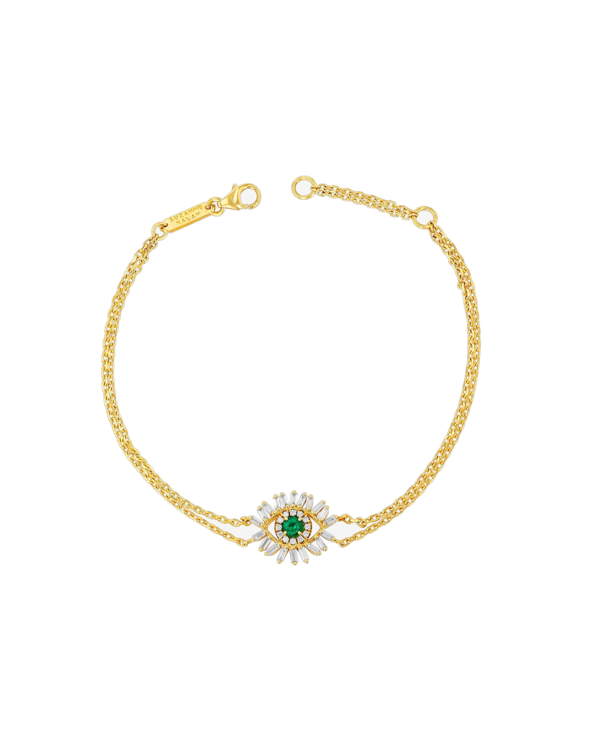 Suzanne Kalan Evil Eye Mini Bracelet in 18K Yellow Gold, Emerald Suzanne Kalan Evil Eye Mini Bracelet in 18K Yellow Gold, Emerald | Fine Bracelets | Coveti