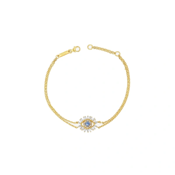 Evil Eye Mini Bracelet in 18K Yellow Gold, Light Blue Sapphire