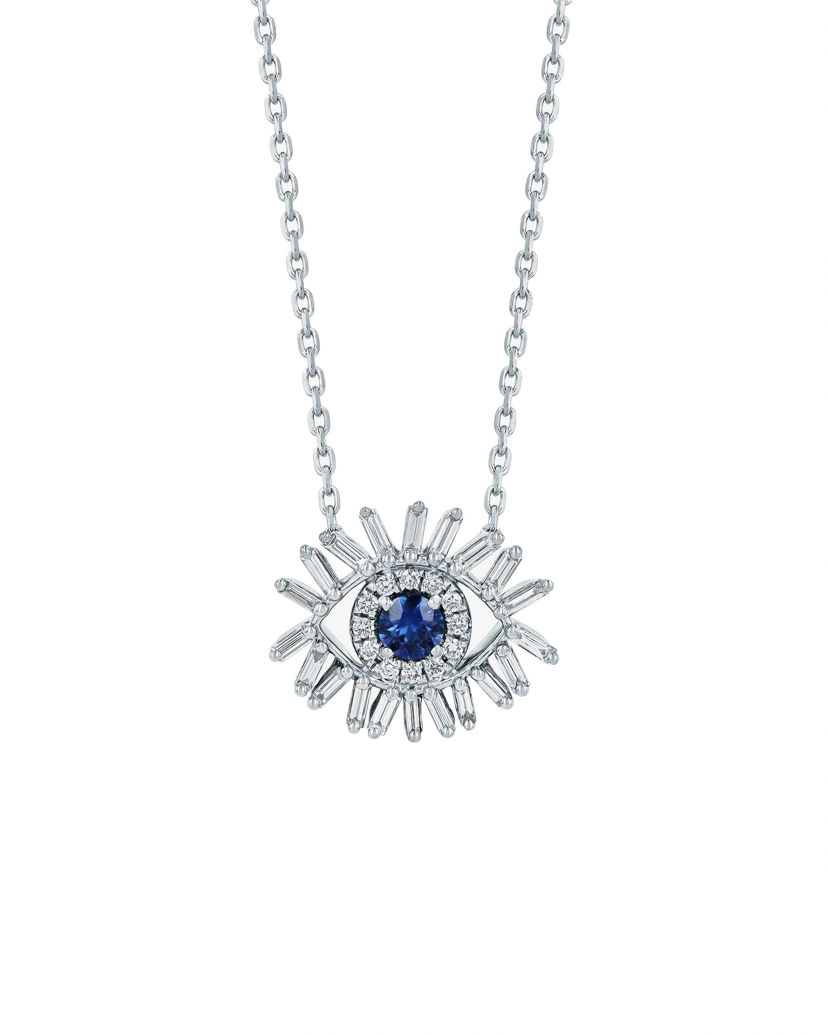 Suzanne Kalan Evil Eye Mini Dark Blue Sapphire Pendant in 18K White Gold Suzanne Kalan Evil Eye Mini Dark Blue Sapphire Pendant in 18K White Gold | Fine Necklaces | Coveti