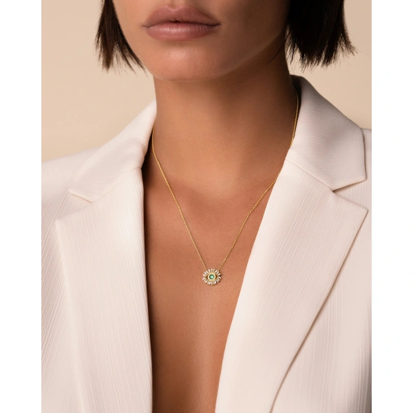 Suzanne Kalan Evil Eye Mini Emerald Pendant in 18K Yellow Gold | Fine Necklaces | Coveti