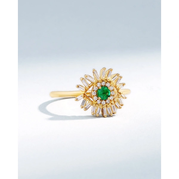 Suzanne Kalan Evil Eye Mini Emerald Ring in 18K Yellow Gold | Fine Rings | Coveti