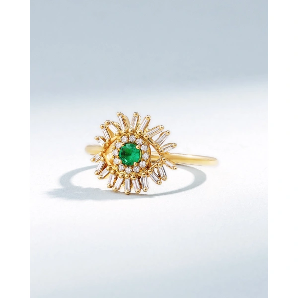 Suzanne Kalan Evil Eye Mini Emerald Ring in 18K Yellow Gold | Fine Rings | Coveti