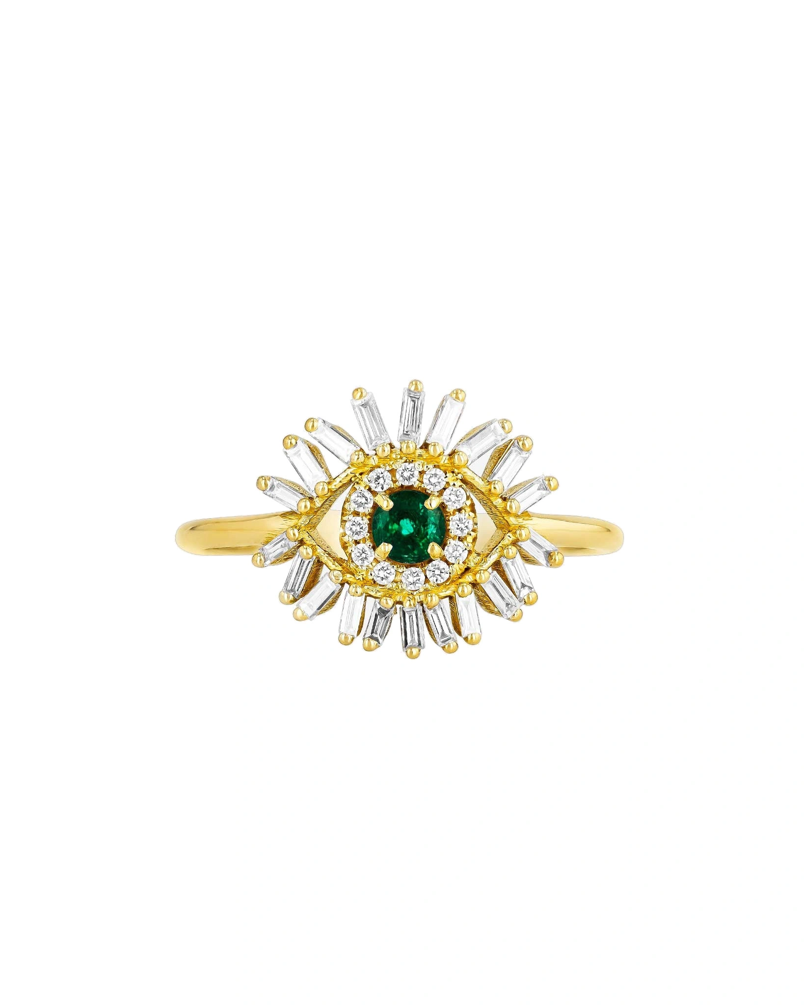 Suzanne Kalan Evil Eye Mini Emerald Ring in 18K Yellow Gold Suzanne Kalan Evil Eye Mini Emerald Ring in 18K Yellow Gold | Fine Rings | Coveti