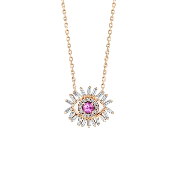 Evil Eye Mini Pendant in 18K Rose Gold, Pink Sapphire