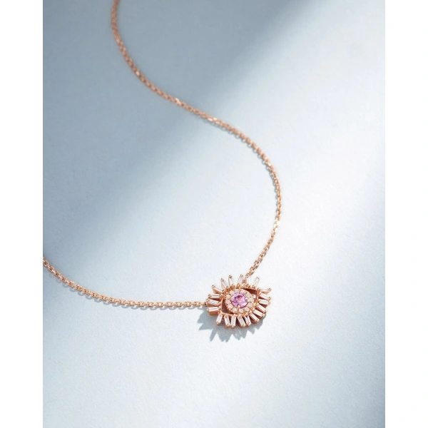 Suzanne Kalan Evil Eye Mini Pink Sapphire Pendant in 18K Rose Gold | Fine Necklaces | Coveti