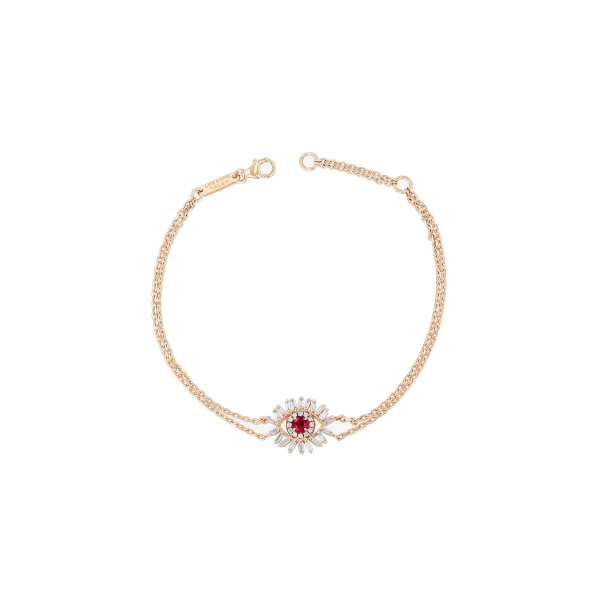 Evil Eye Mini Ruby Bracelet in 18K Rose Gold