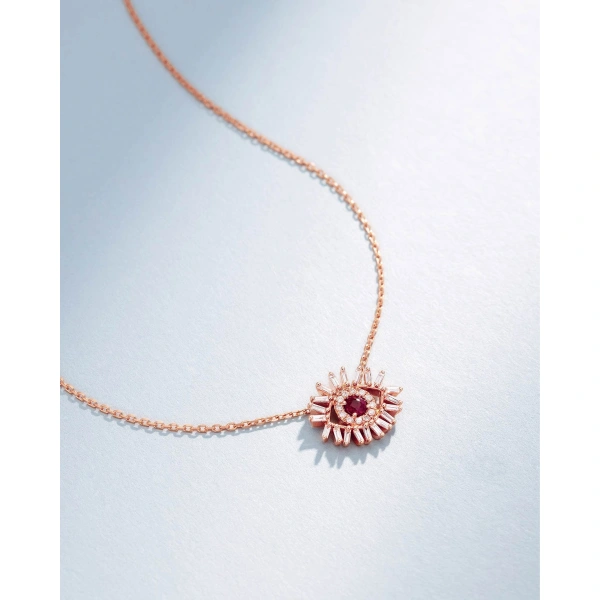 Suzanne Kalan Evil Eye Mini Ruby Pendant in 18K Rose Gold | Fine Necklaces | Coveti