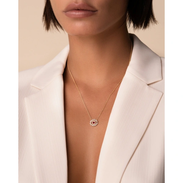 Suzanne Kalan Evil Eye Mini Ruby Pendant in 18K Rose Gold | Fine Necklaces | Coveti