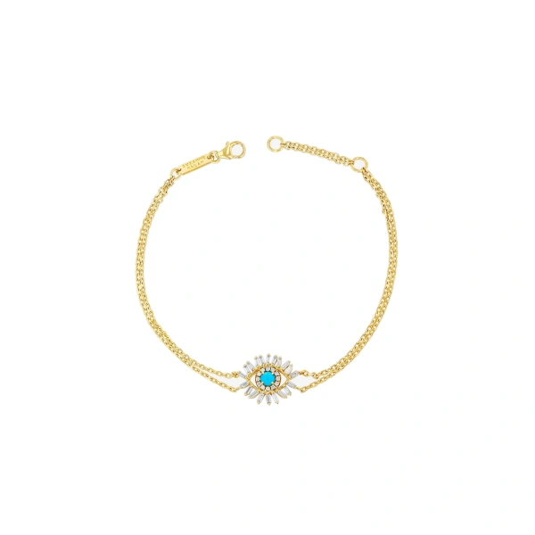Suzanne Kalan Evil Eye Mini Turquoise Bracelet in 18K Yellow Gold | Fine Bracelets | Coveti