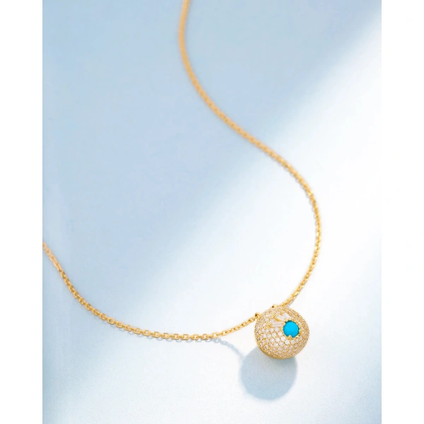 Suzanne Kalan Evil Eye Mini Turquoise Full Pave Diamond Orb Pendant in 18K Yellow Gold | Fine Necklaces | Coveti