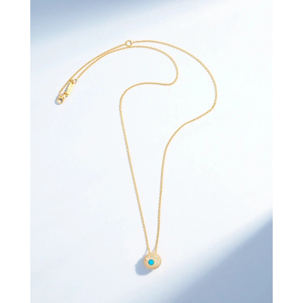 Suzanne Kalan Evil Eye Mini Turquoise Full Pave Diamond Orb Pendant in 18K Yellow Gold | Fine Necklaces | Coveti