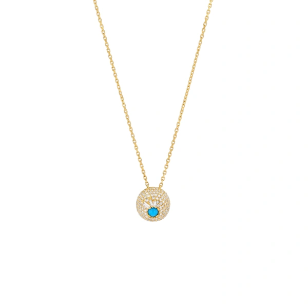Suzanne Kalan Evil Eye Mini Turquoise Full Pave Diamond Orb Pendant in 18K Yellow Gold | Fine Necklaces | Coveti