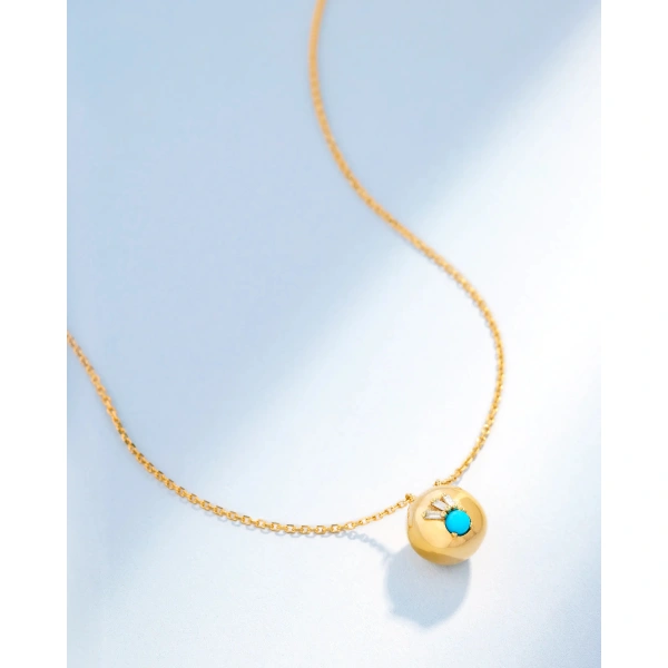 Suzanne Kalan Evil Eye Mini Turquoise Orb Pendant in 18K Yellow Gold | Fine Necklaces | Coveti