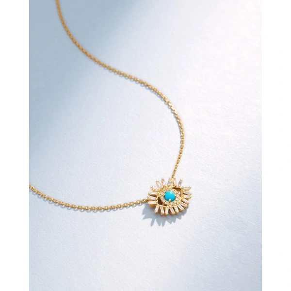 Suzanne Kalan Evil Eye Mini Turquoise Pendant in 18K Yellow Gold | Fine Necklaces | Coveti