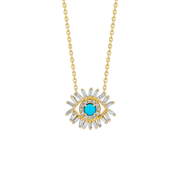 Evil Eye Mini Turquoise Pendant in 18K Yellow Gold