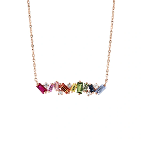 Frenzy Bar Pendant in 18K Rose Gold, Rainbow Sapphire