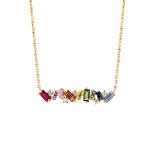 Frenzy Bar Pendant in 18K Yellow Gold, Rainbow Sapphire