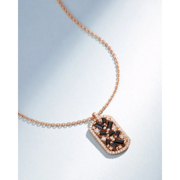 Suzanne Kalan Frenzy Black Sapphire Medium Dog Tag Pendant in 18K Rose Gold | Fine Necklaces | Coveti