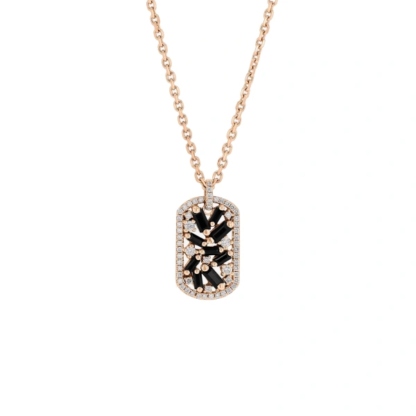 Frenzy Black Sapphire Medium Dog Tag Pendant in 18K Rose Gold