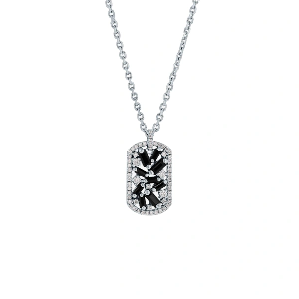 Suzanne Kalan Frenzy Black Sapphire Medium Dog Tag Pendant in 18K White Gold | Fine Necklaces | Coveti