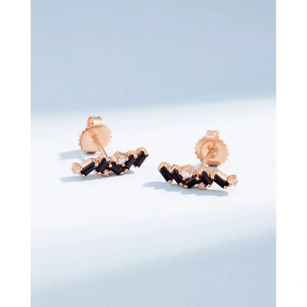 Suzanne Kalan Frenzy Black Sapphire Studs in 18K Rose Gold | Fine Earrings | Coveti