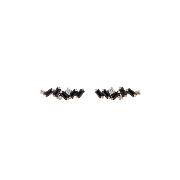 Suzanne Kalan Frenzy Black Sapphire Studs in 18K Rose Gold | Fine Earrings | Coveti