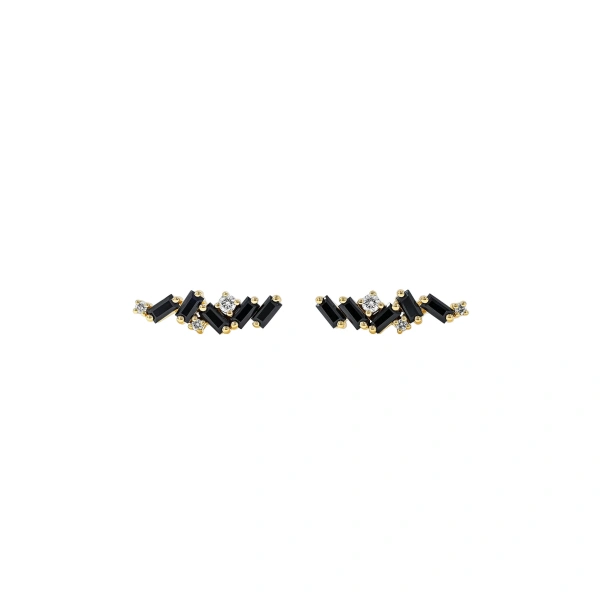 Suzanne Kalan Frenzy Black Sapphire Studs in 18K Yellow Gold | Fine Earrings | Coveti