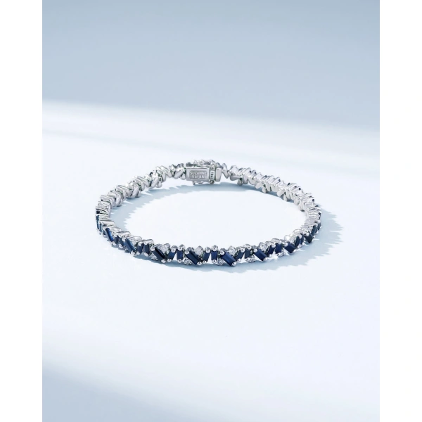 Suzanne Kalan Frenzy Dark Blue Sapphire Tennis Bracelet in 18K White Gold | Fine Bracelets | Coveti