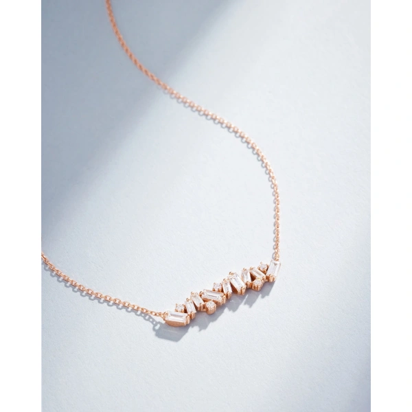 Suzanne Kalan Frenzy Diamond Bar Pendant in 18K Rose Gold | Fine Necklaces | Coveti