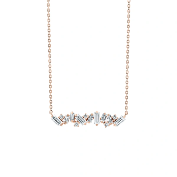 Suzanne Kalan Frenzy Diamond Bar Pendant in 18K Rose Gold | Fine Necklaces | Coveti