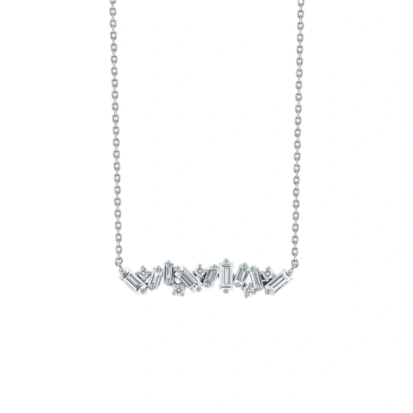 Suzanne Kalan Frenzy Diamond Bar Pendant in 18K White Gold | Fine Necklaces | Coveti